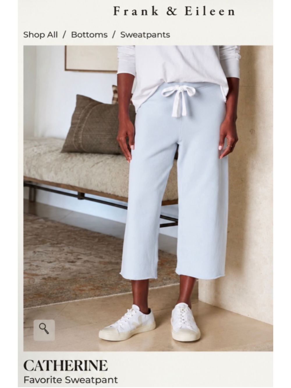 RARE: Frank & Eileen Catherine Wide Leg Sweatpants in Light Ice Blue M New